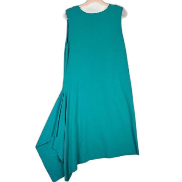 J. Peterman Asymmetrical Hem Midi Dress Size Medium Teal Lagenlook Sleeveless - Picture 3 of 5